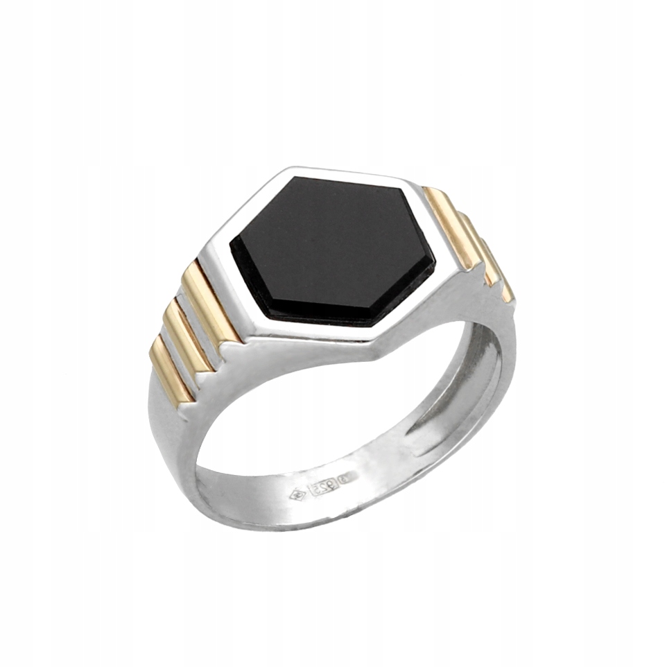 Signet se zlatem a černým kamenem stříbro vel. 21