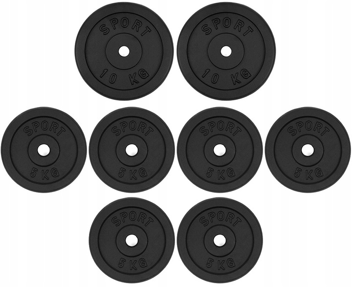 Obciążenie żeliwne 50kg zestaw 2x10kg 6x5kg 28mm ciężarki talerze hantle