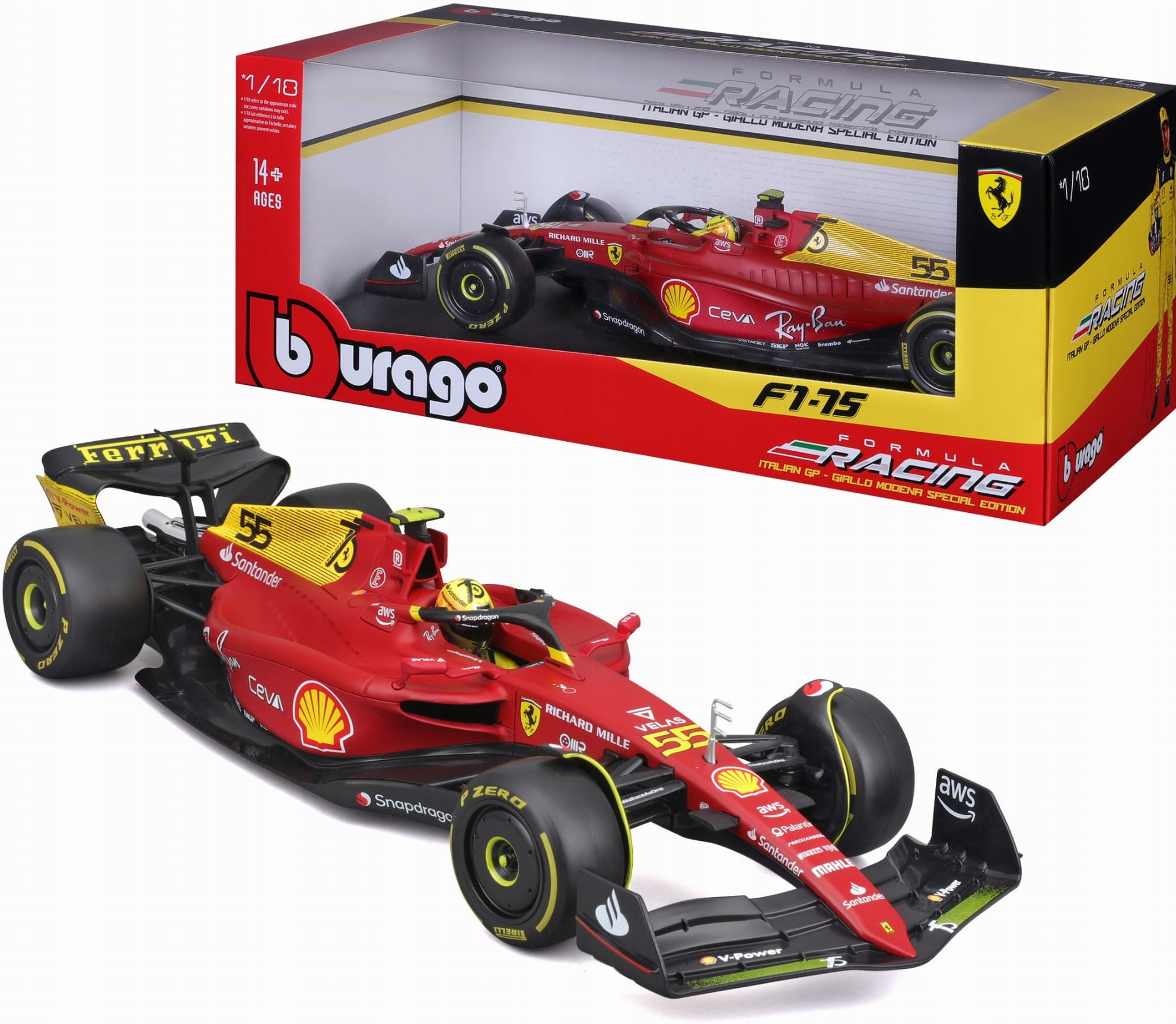 Bolid F1 Ferrari F1-75 Leclerc 2022 Gp Italy dráha Monza BBurago 1:18