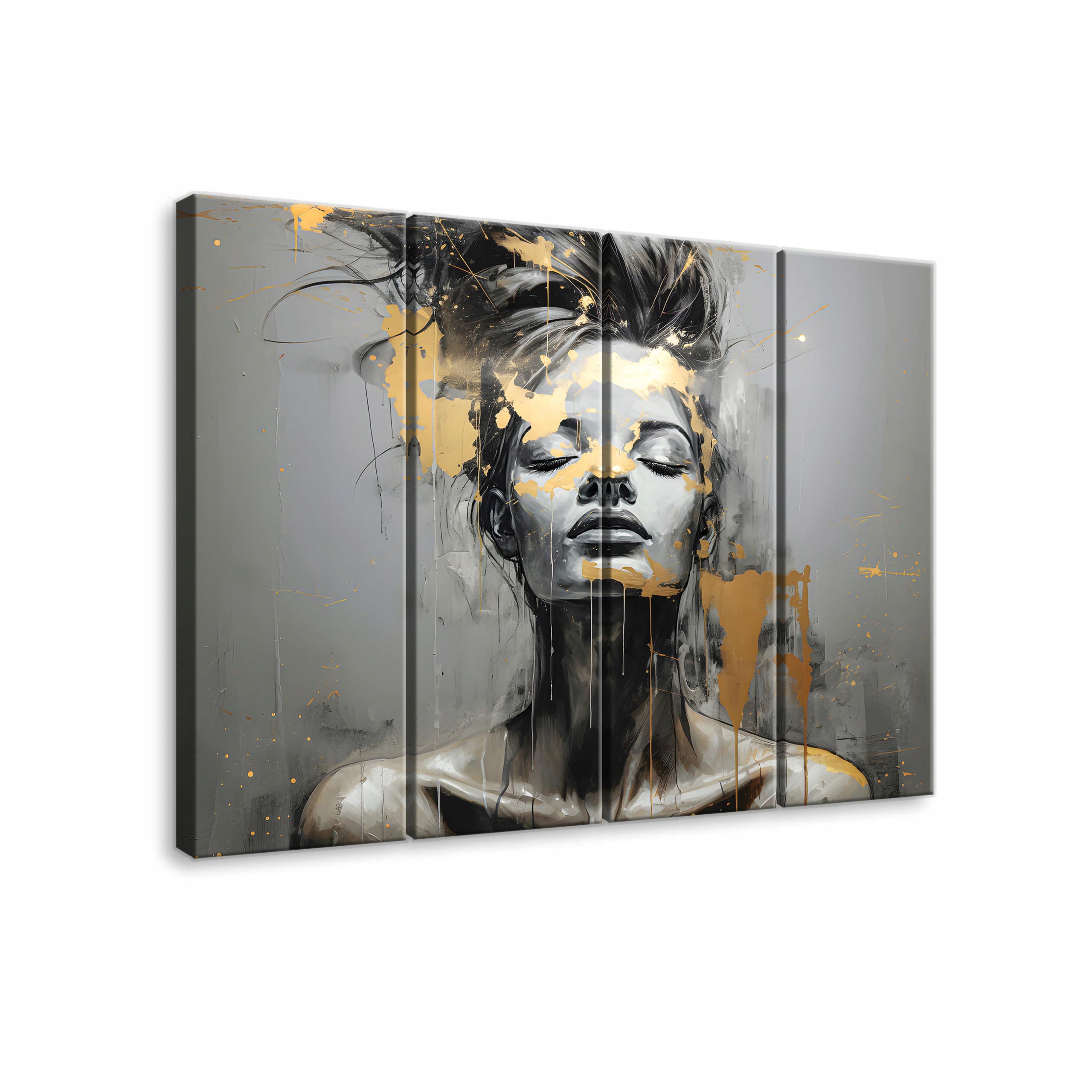 Obraz Žena Šedá Zlatá Na Plátně Stěna 4 Části Ložnice 120x100