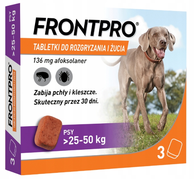 Frontpro XL 136mg 3x Tabletka do Żucia na Pchły i Kleszcze dla Psa 25-50kg