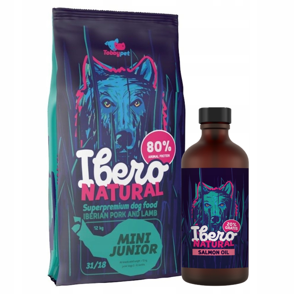 Levně Balíček pro štěňata malých plemen: Ibero Mini Junior Ibero Lososový olej