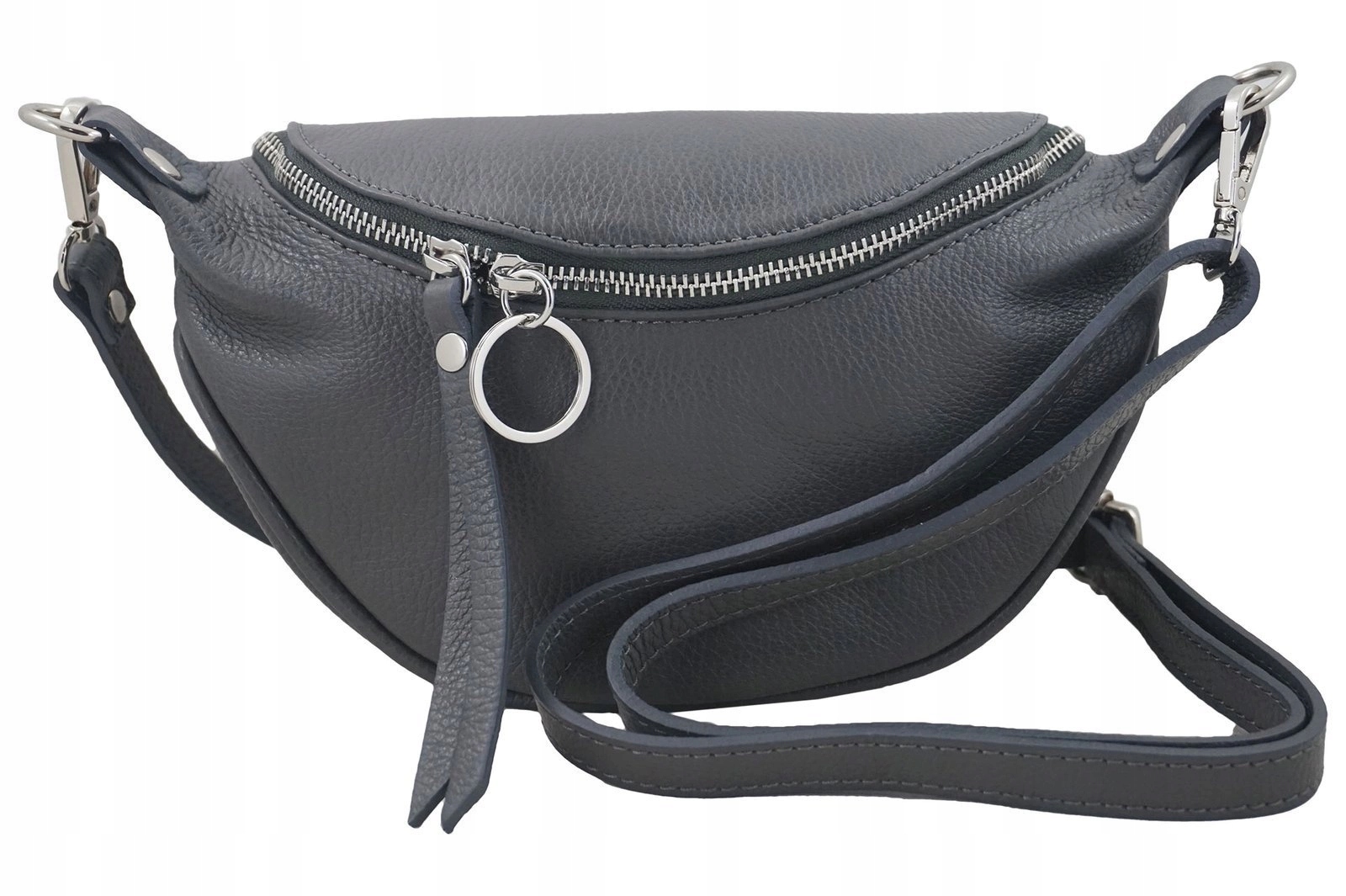 Kožená taška ledvinka s ozdobným páskem pro ženy Šedá tmavá