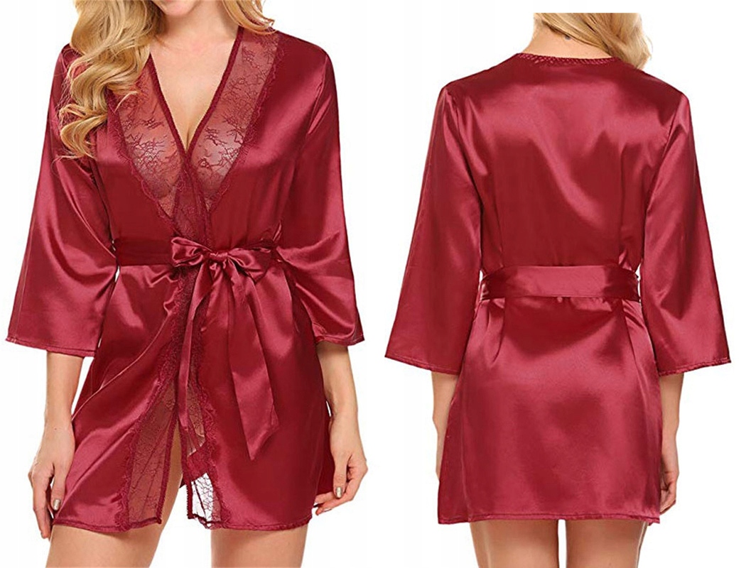 DAMSKI SZLAFROK SATYNOWY Z KORONKĄ PODOMKA KOLORY Rozmiar uniwersalny