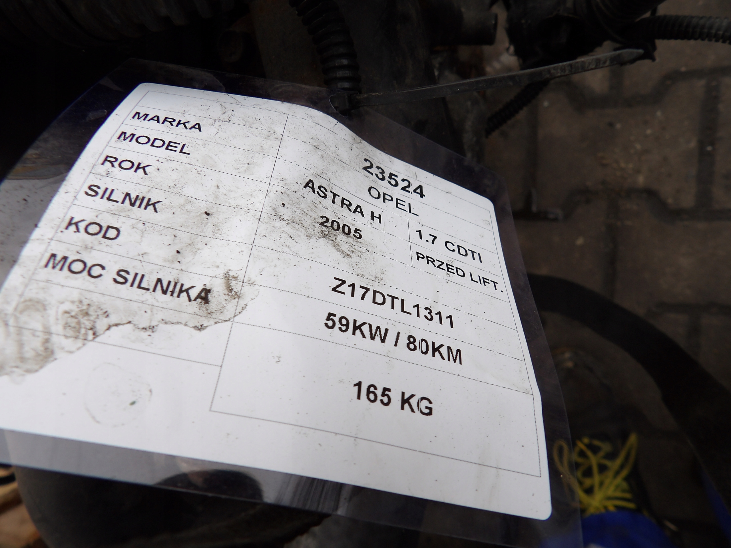 Opel Astra H 1,7 CDTI 59KW 80KM engine complete Z17DTL