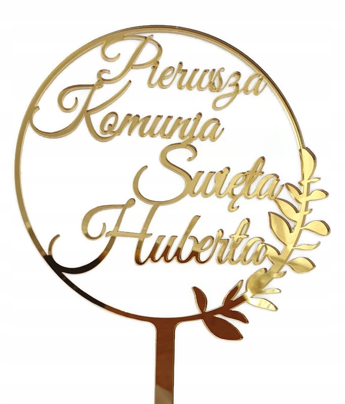 Topper na komunię z imieniem złoty Pierwsza Komunia IMIĘ złote lustro tort Szerokość produktu 15 cm