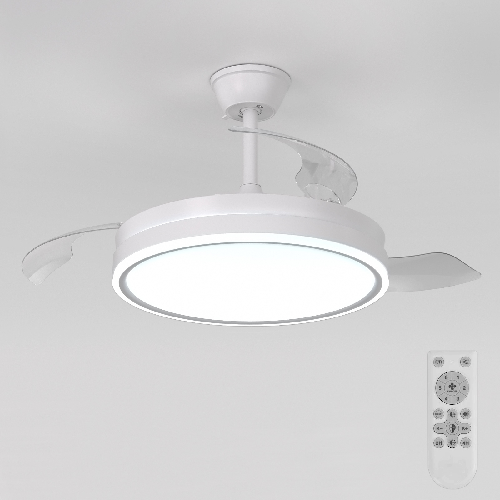 Stropná Led lampa luster s ventilátorom a diaľkovým ovládaním, biela, moderná, 36W
