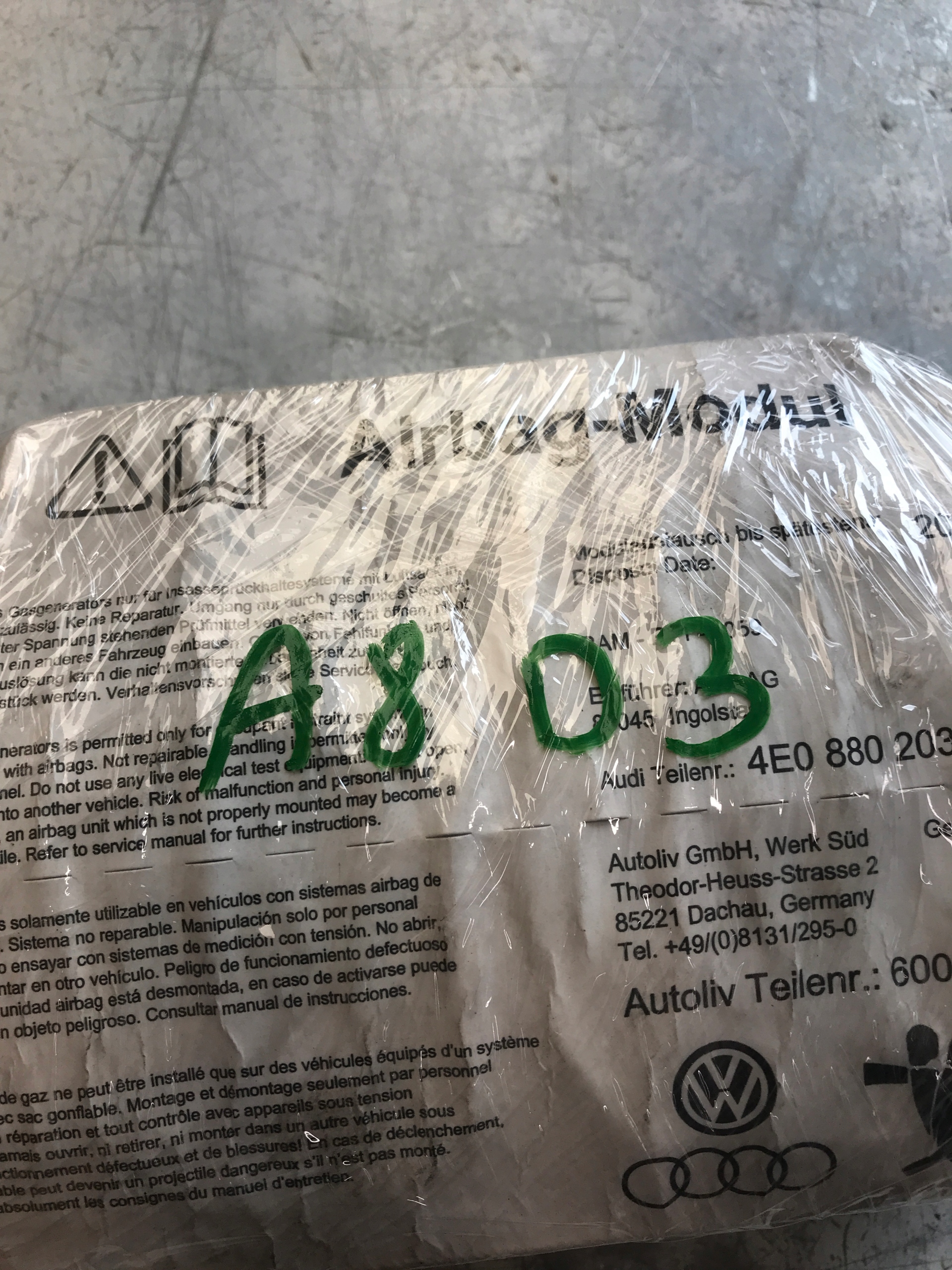 airbag airbag passeggeri AUDI A8 D3 4E0880203C