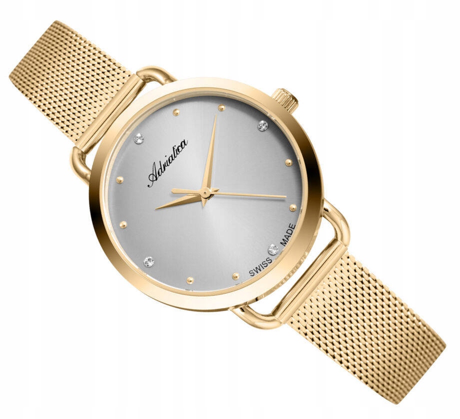 Elegantní Bižuterní Zlaté Šedé Švýcarské Hodinky Adriatica A3730.1147