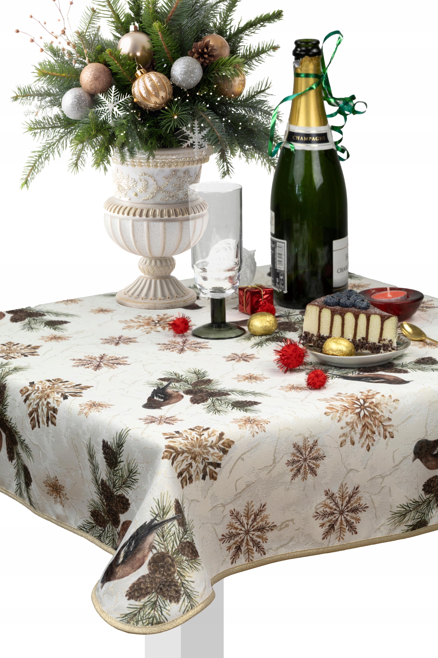 Obrus plamoodporny świąteczny glamour ze złotą lamówką 100X420
