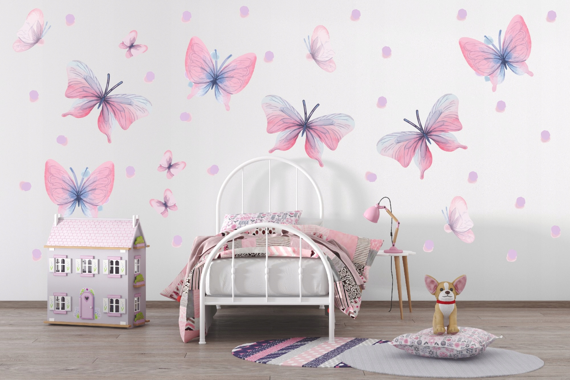 Naklejki ścienne do pokoju dziewczynki dziecka na meble Różowe Motylki Długość 100 cm