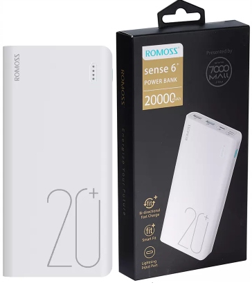 Romoss Sense 6+ Výkonná Velká Powerbanka 20000MAH 2X Usb-a Usb-c Qc 2.1A Led