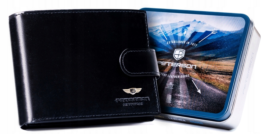 Portfel skórzany na zatrzask męski Rfid duży Peterson