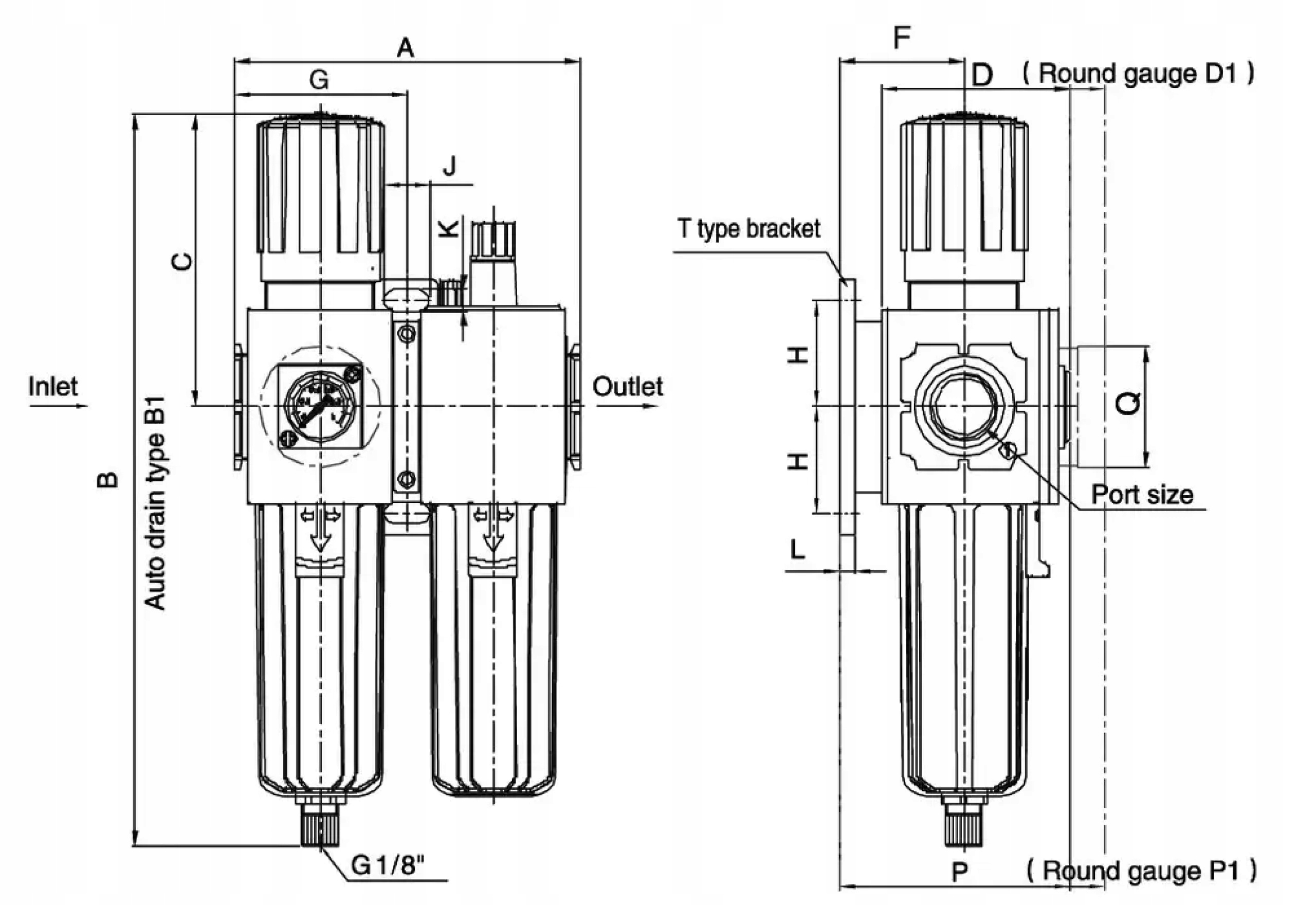 Reduktor ciśnienia filtr odwadniacz naolejacz 1/2 Marka Flowmatik