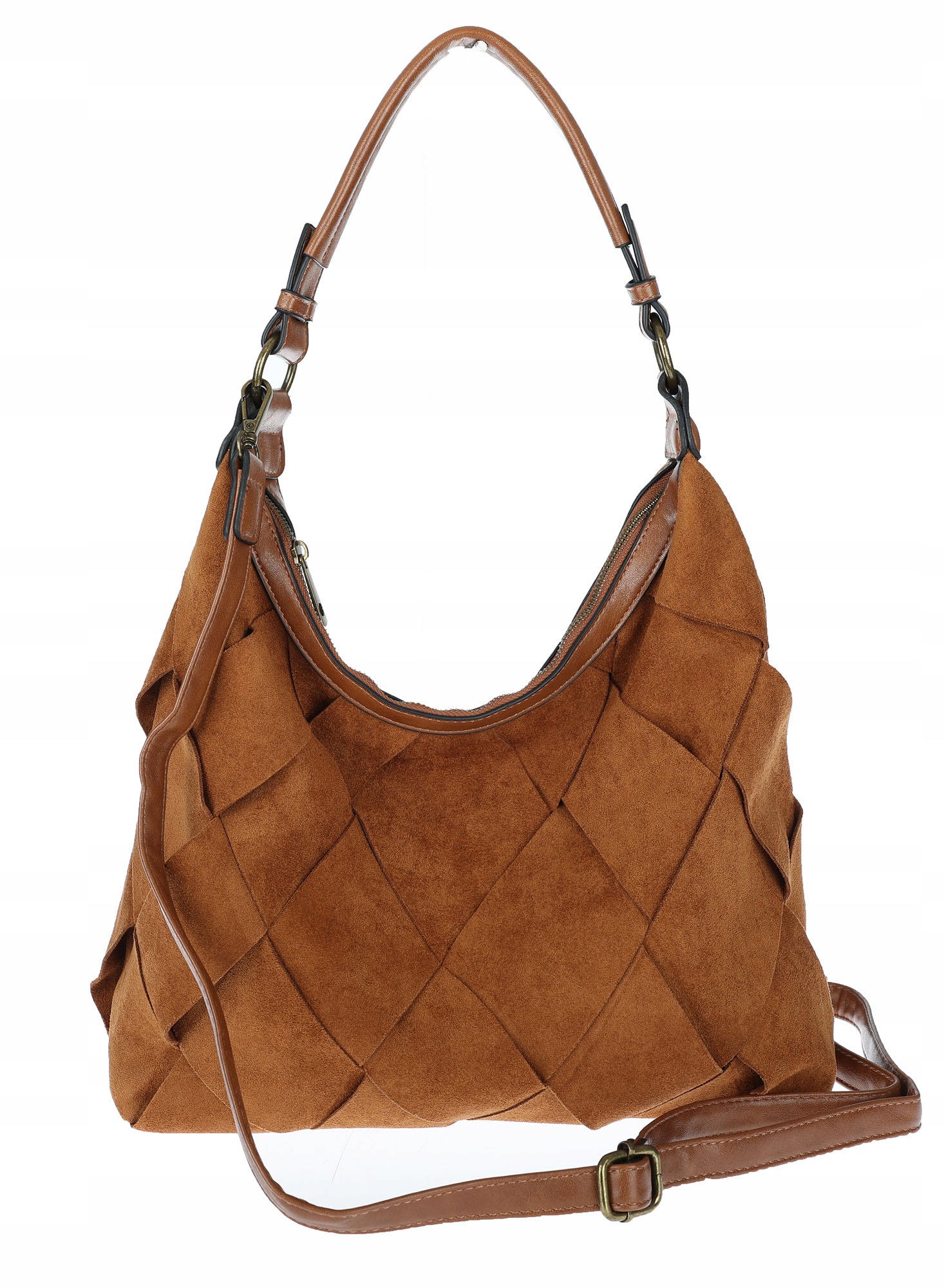 Dámská shopper kabelka, semišová, pletená přes rameno, lehká TB49, hnědá