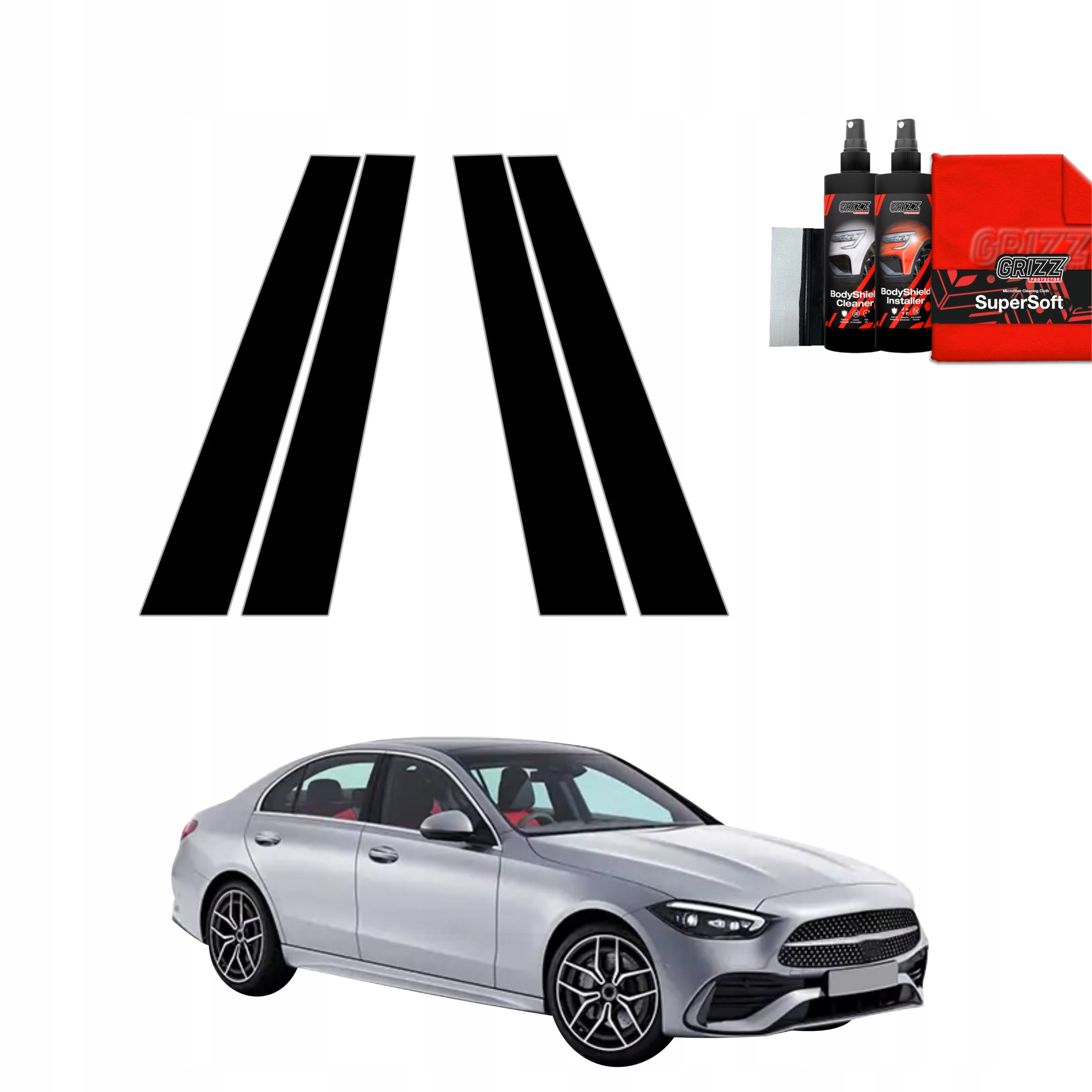 4v1 Černá fólie na sloupky pro Mercedes C třídy (2021-2025)