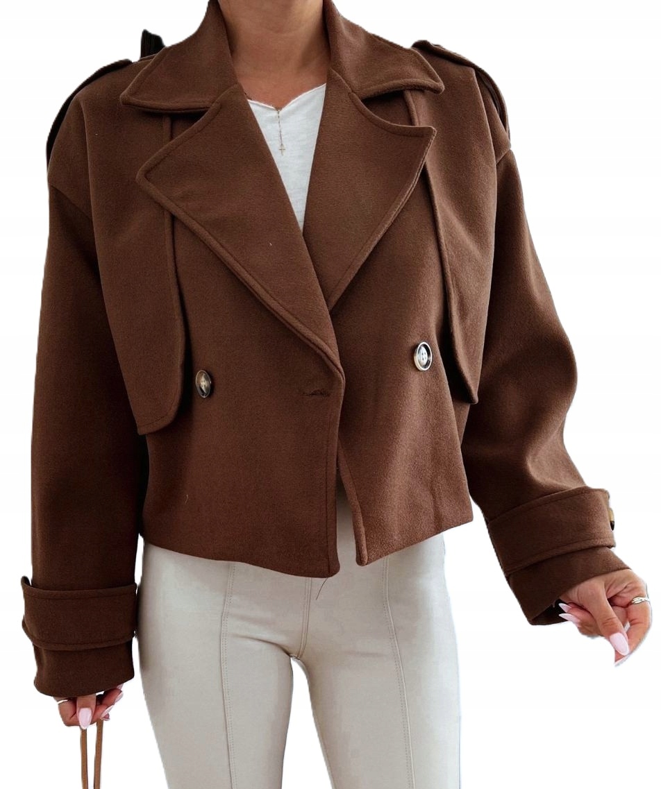 Flauszowa kurtka flausz guziki pagony czekoladowa