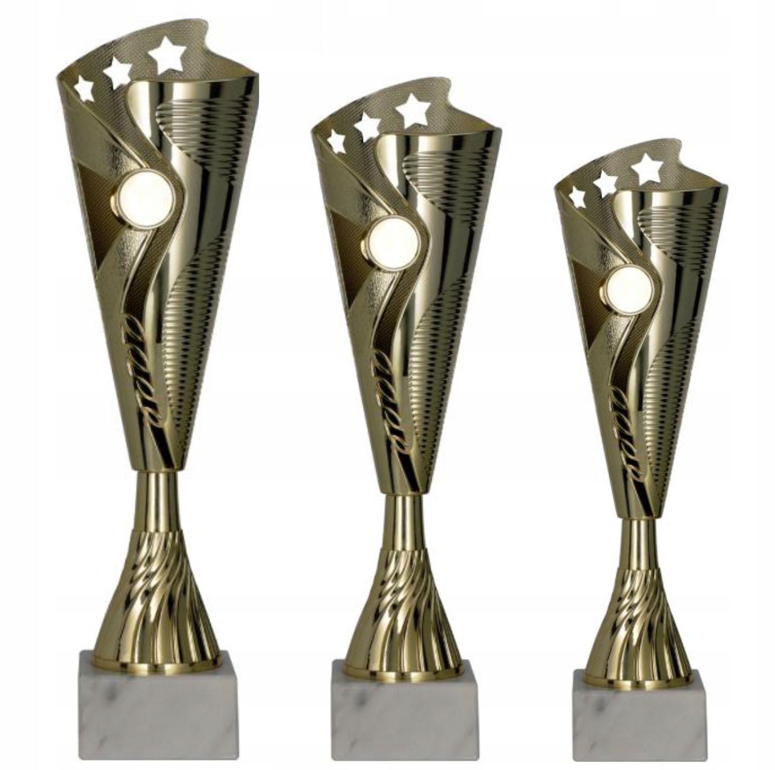 Poháry s popisem zlaté poháry pro soutěžní turnaj 35/32/ 29 cm popis emblém