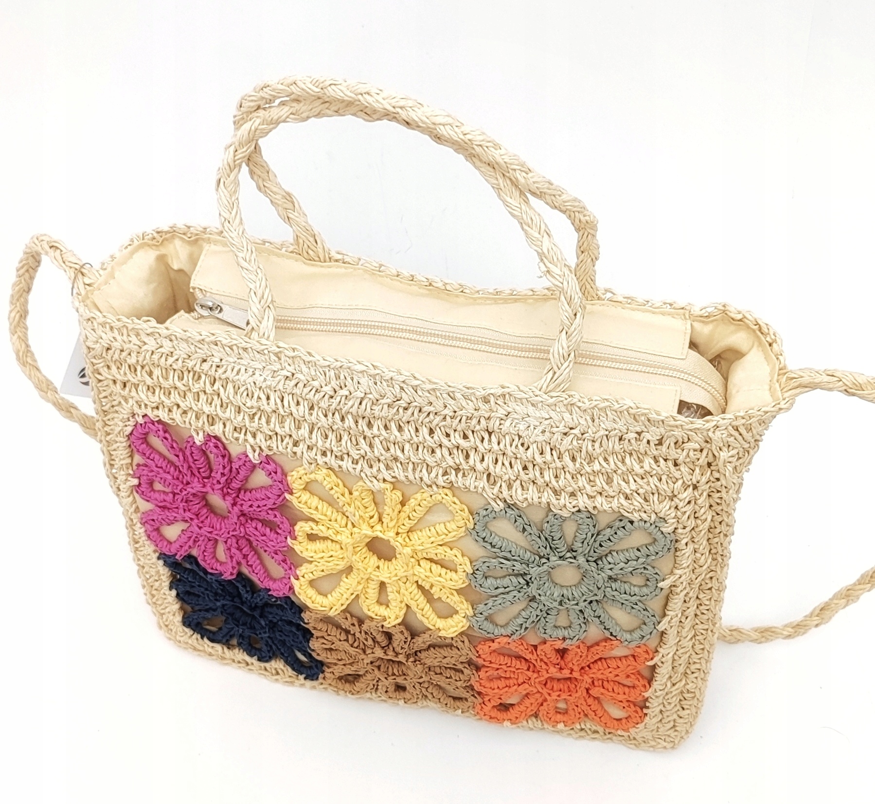 Torebka pleciona koszyk listonoszka z rafii kwiaty [KOLOR Ecru] EAN (GTIN) 8009144868578