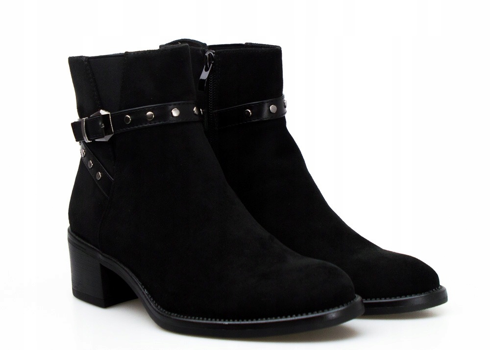 CZARNE BOTKI KLOCEK GUMKA OZDOBNY PAS Z DŻETAMI 37 Rozmiar 37