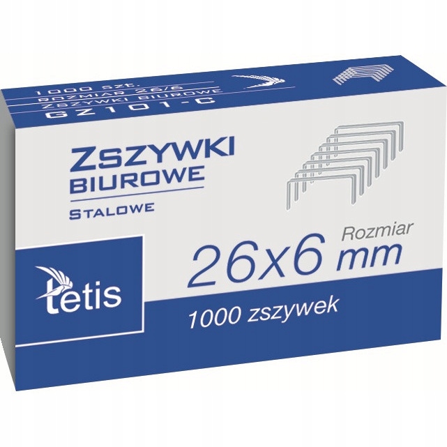 

Zszywki biurowe 26/6 1000szt. GZ101-C Tetis