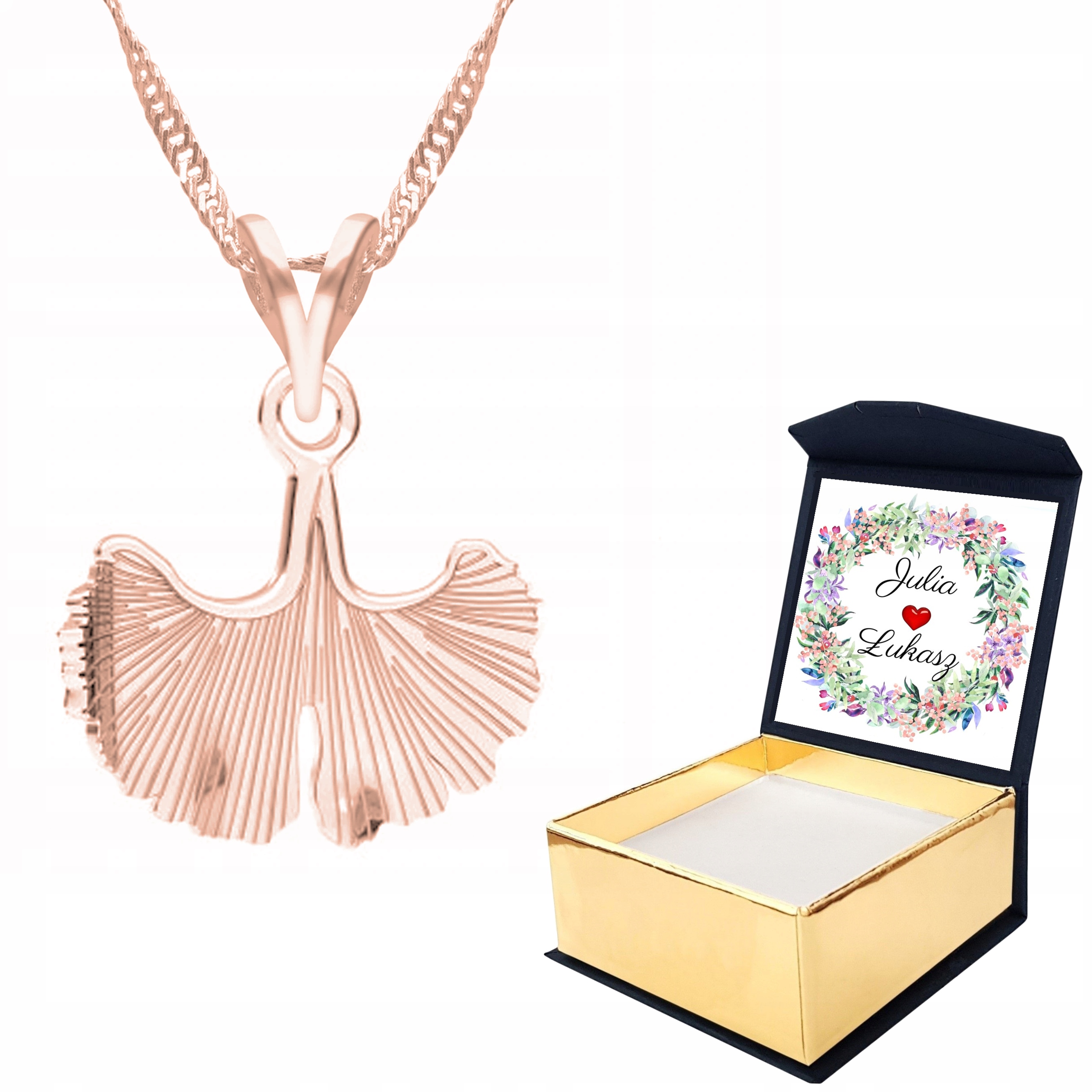 Náhrdelník růžové zlato List Příroda Vlastní Potisk
