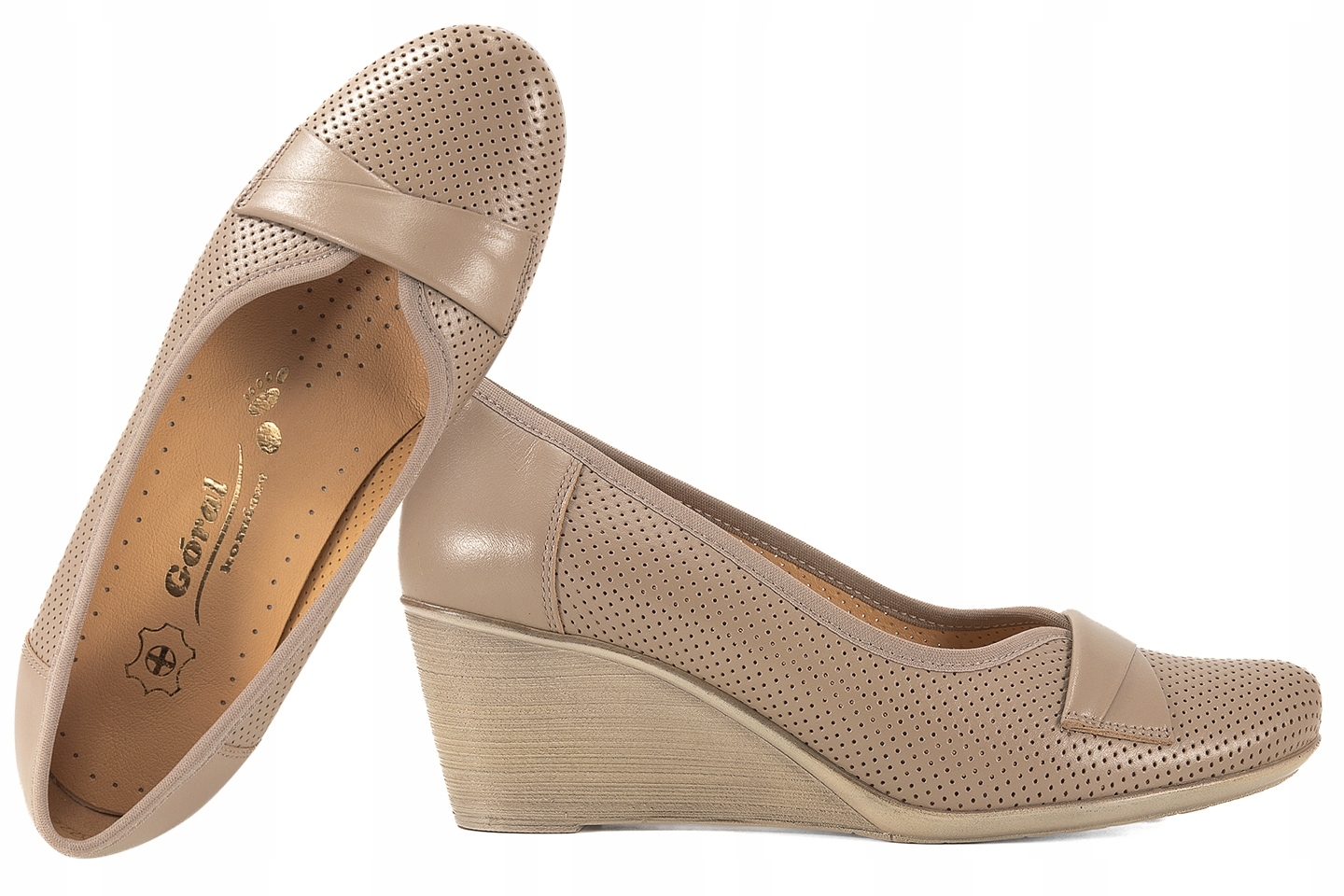 Góral 1216 Ažurové Lodičky Dámské Kožené Polobotky Na Klínku béžová 36