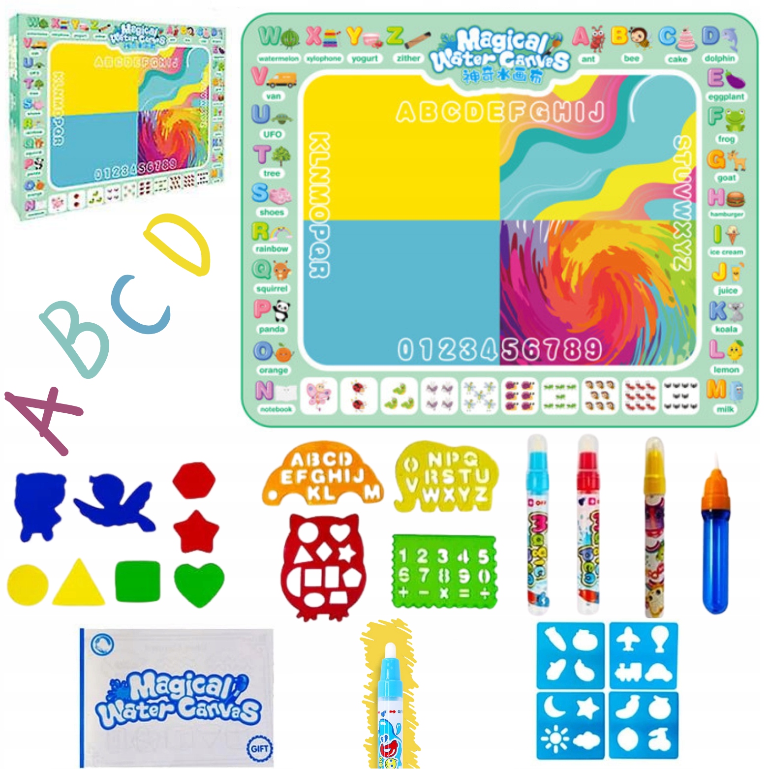 MATA WODNA DO RYSOWANIA MALOWANIA WODĄ 100x80cm XXL + PISAKI SZABLONY WZORY EAN (GTIN) 5905172257625