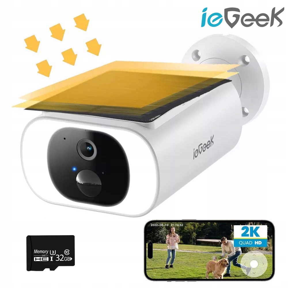 ieGeek 2K Solární Kamera Ip Smart Bezpečnost 2.4 GHz Wifi 32GB Kate