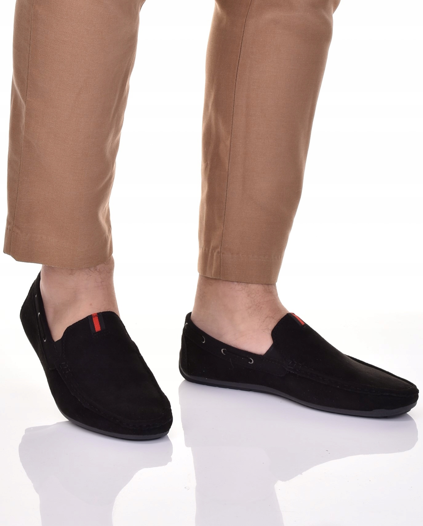 MOKASYNY CZARNE ZAMSZOWE ELEGANCKIE BUTY MĘSKIE CASUAL NA WIOSNĘ LATO Oryginalne opakowanie producenta pudełko