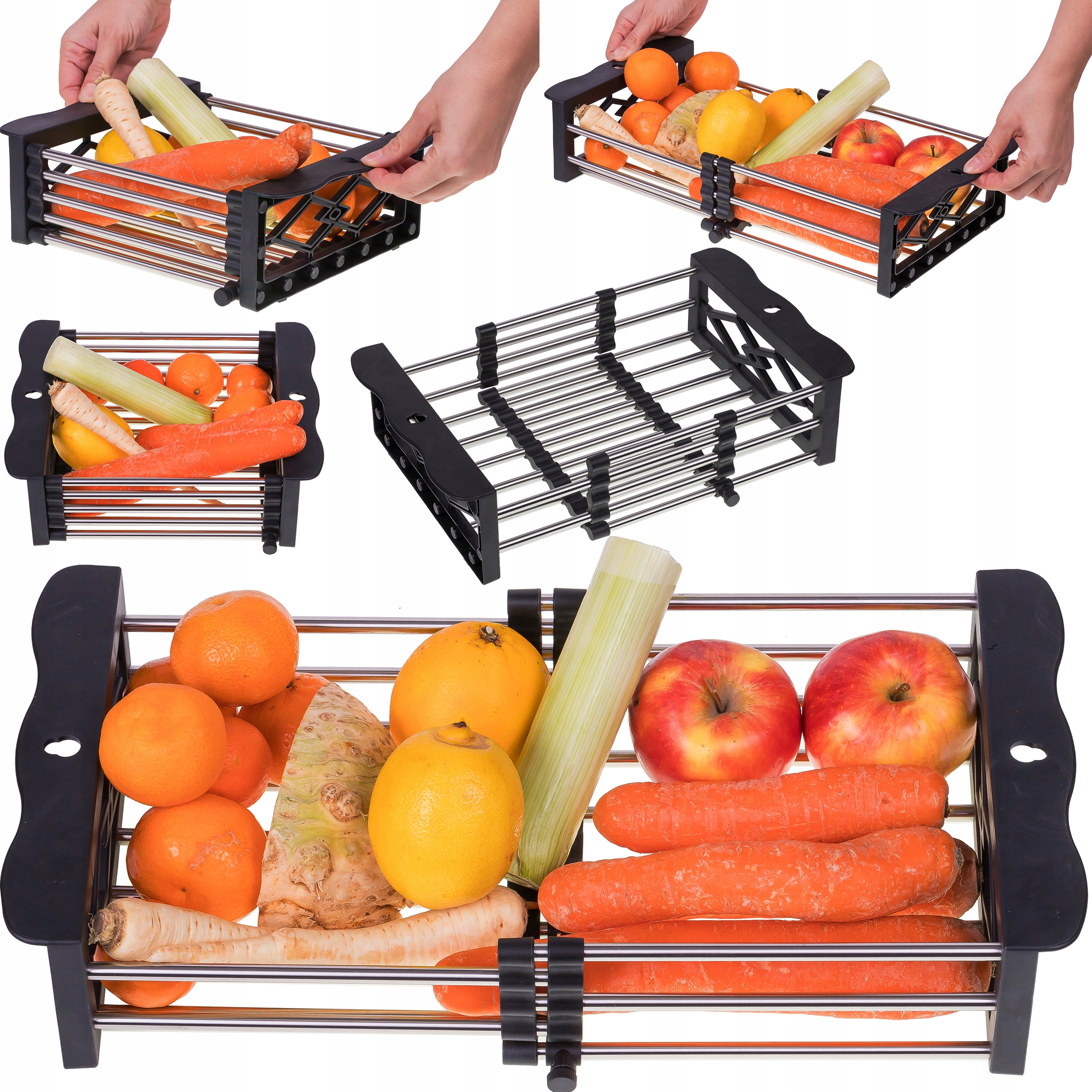 OCIEKACZ TELESKOPOWY NA ZLEW OSUSZACZ KOSZYK DO MYCIA OWOCÓW 28-43,5CM