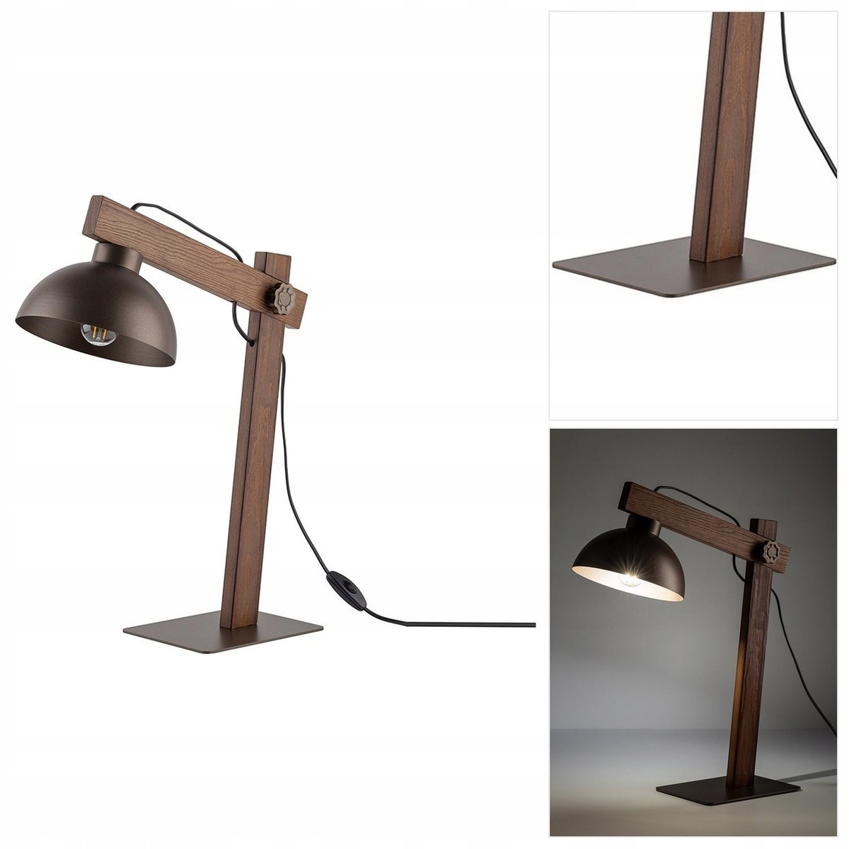 Hnědá stolní lampa Oslo vintage u stolu s charakterem Tk Lighting