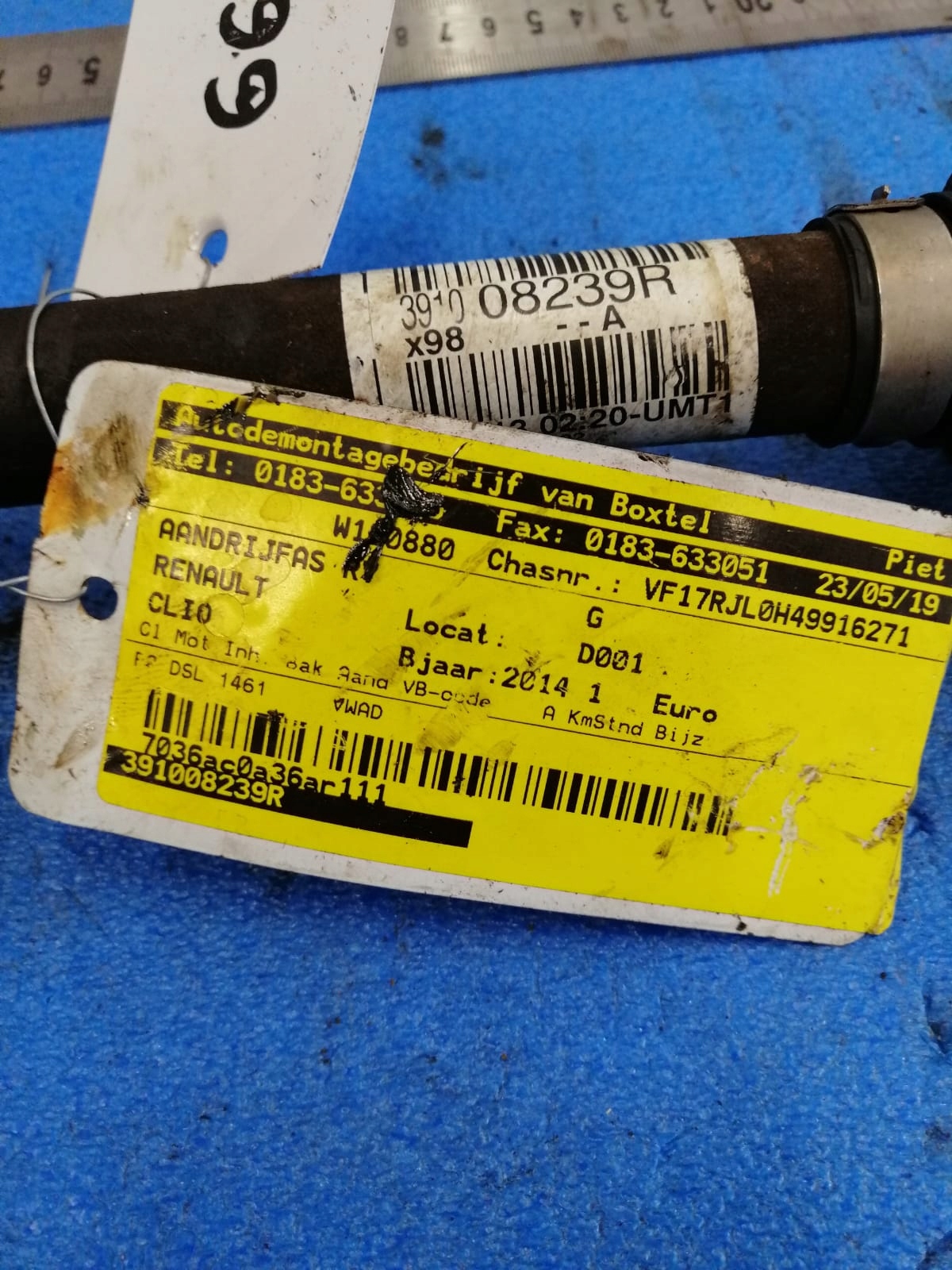 RENAULT CLIO 2014 R right 1.5 DCI semi-axis 391008239R