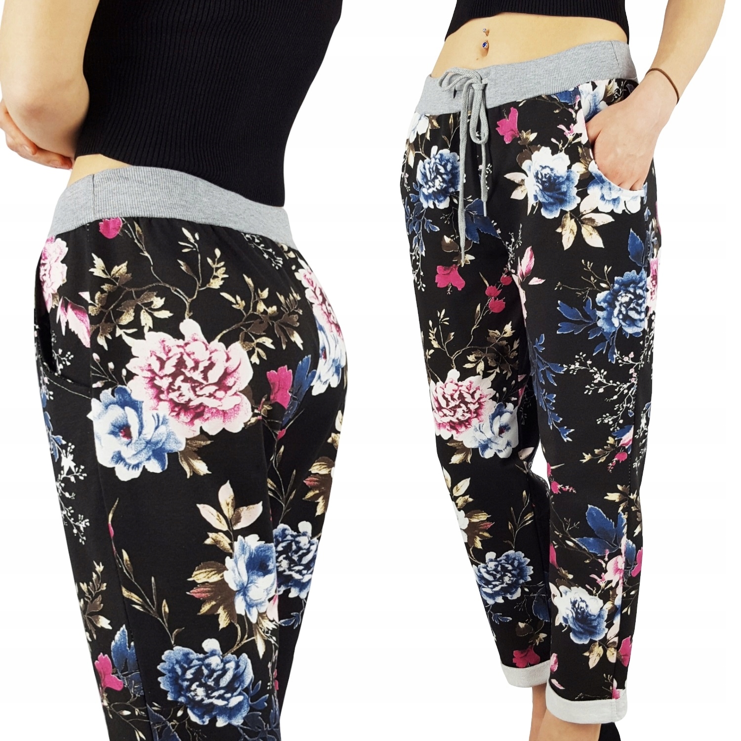 WYGODNE - SPODNIE - DRESOWE - KWIATY - Plus - Size Marka inna