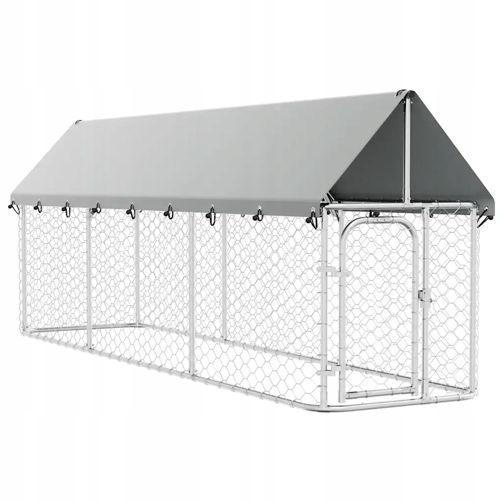 Kotec pro psa se zastřešením 400 x 100 x 150 cm, stříbrná, ocel