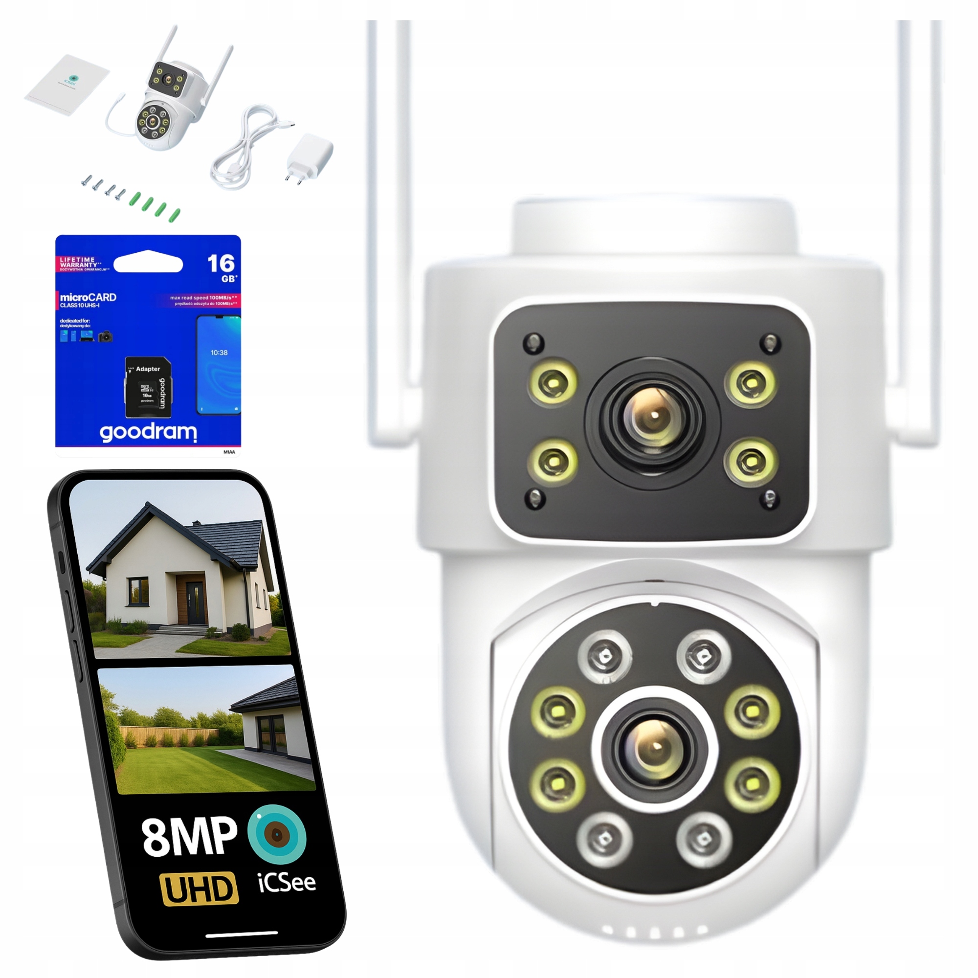 Dvojitá Wifi Ip Venkovní Kamera 8 Mp Otočná Aplikace Detekce Alarmu