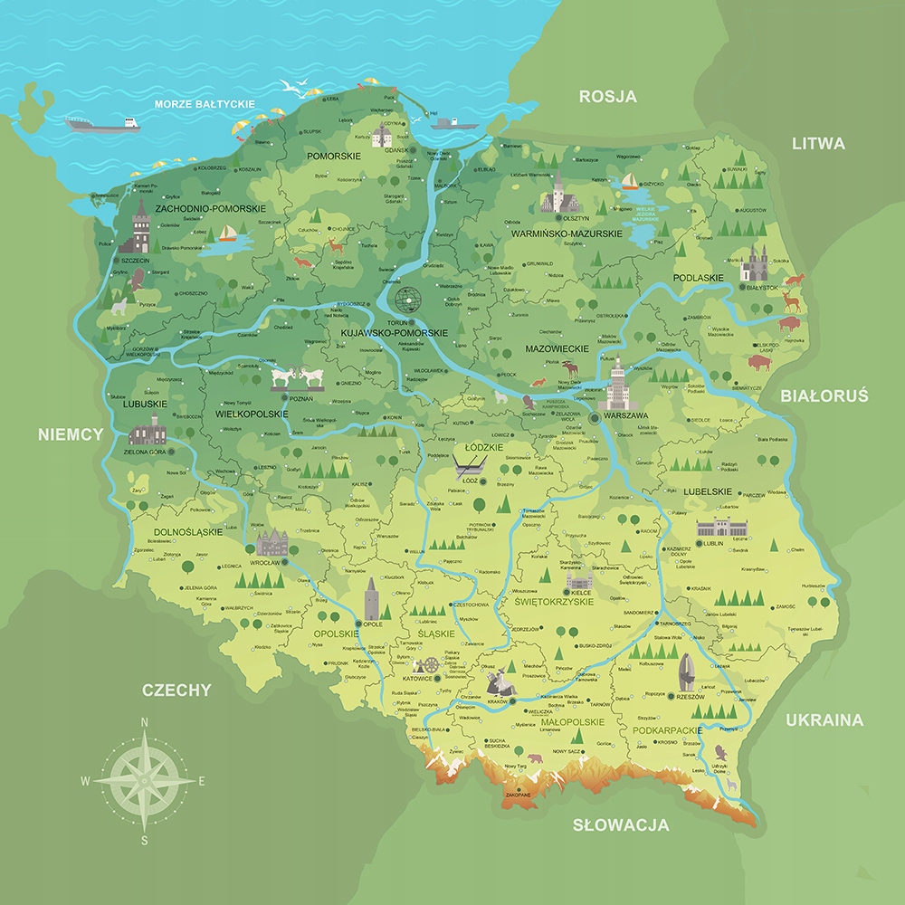 Tablica Korkowa Mapa Polski nr 1 obraz 100x100cm Polska pinezki flagi