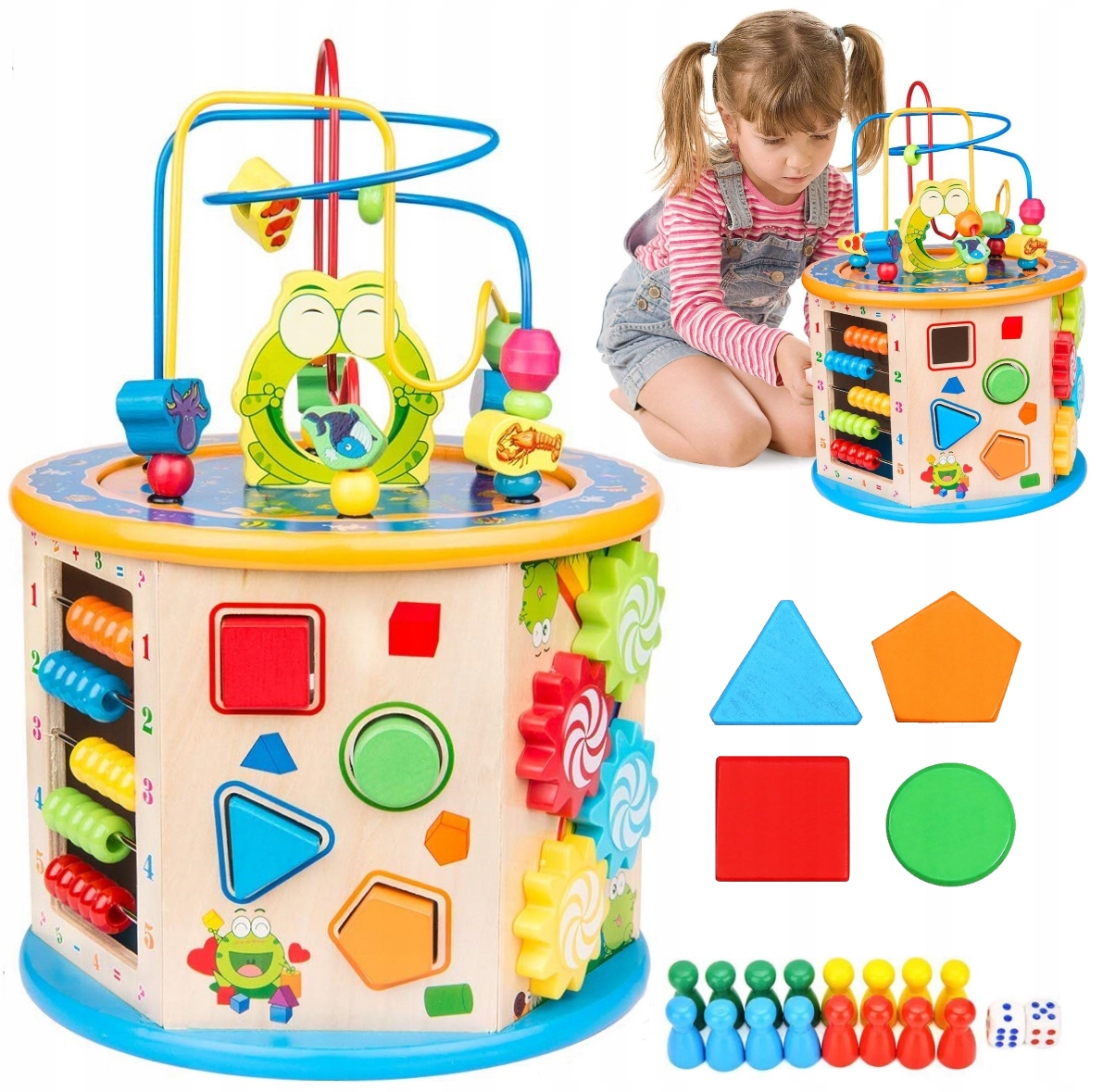 

Drewniana Kostka Edukacyjna 8w1 Sorter Klocki