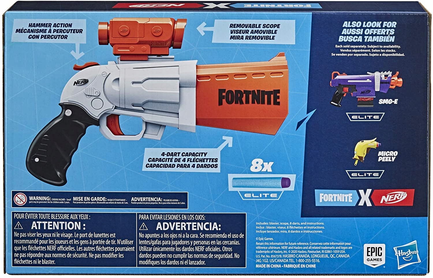 NERF FORTNITE REWOLWER SR + CÍL 8x ŠIPKY Certifikáty, stanoviska, atesty CE EN 71