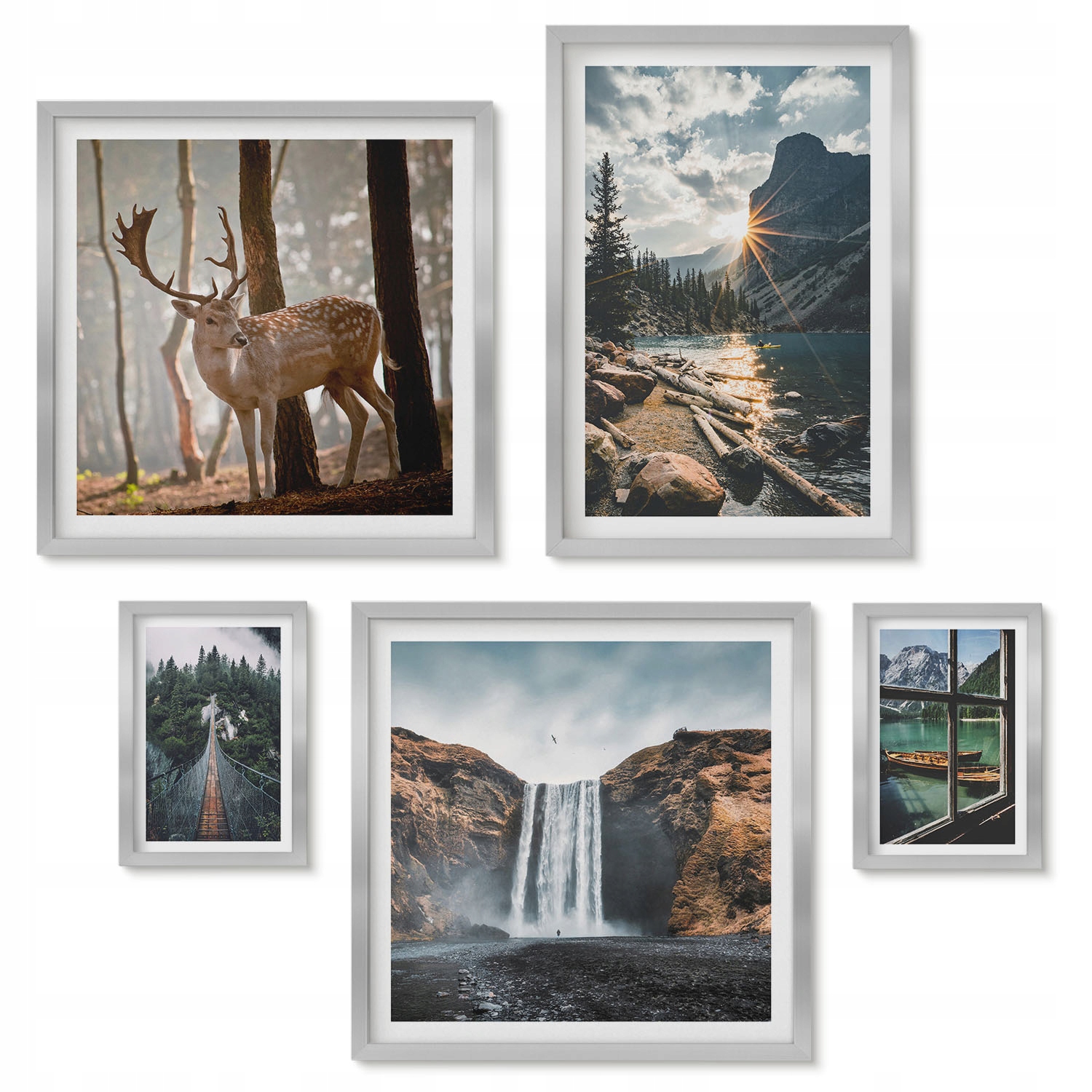 Sada 5x Obrazy Polyptych do obývacího pokoje Krajiny přírody vodopády fauna