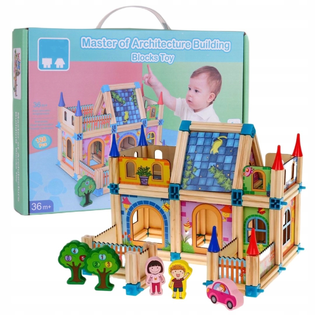 

Zamek Domek Klocki Drewniane Konstrukcyjne 128el