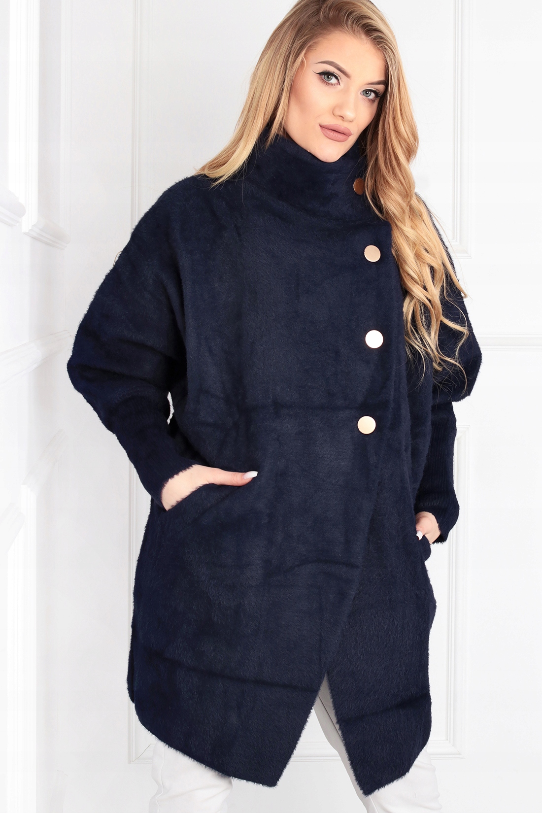 PŁASZCZ ALPAKA STÓJKA SKOS PLUS SIZE GRANAT 1978 Marka inna