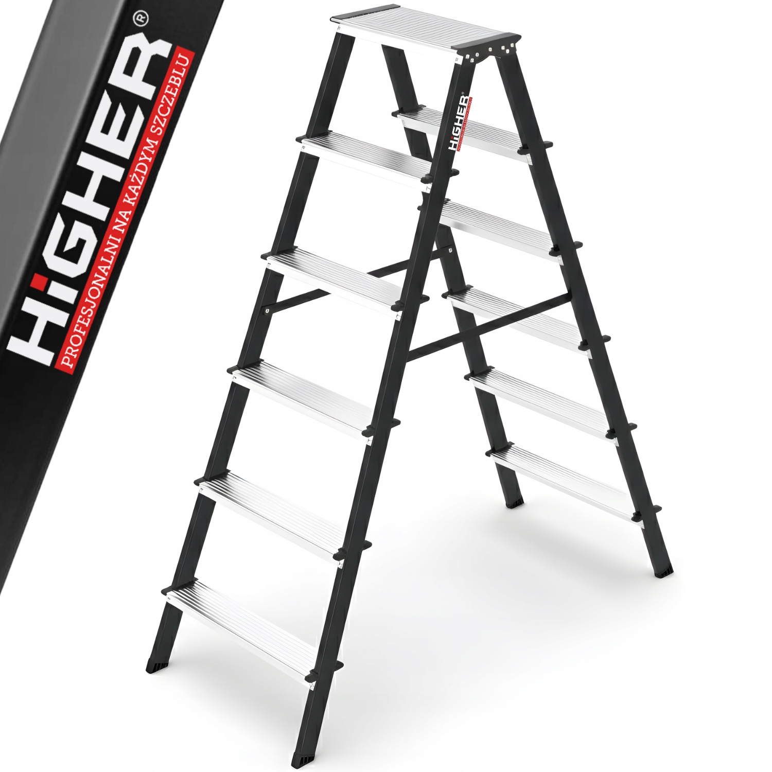 Žebřík domácí žebřík 2x6 oboustranný skládací Mocný 150 kg Higher schůdky