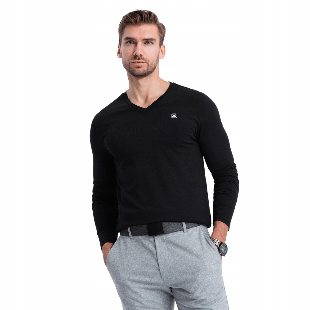 Longsleeve męski V-neck czarny V3 OM-LSCL-0110 S