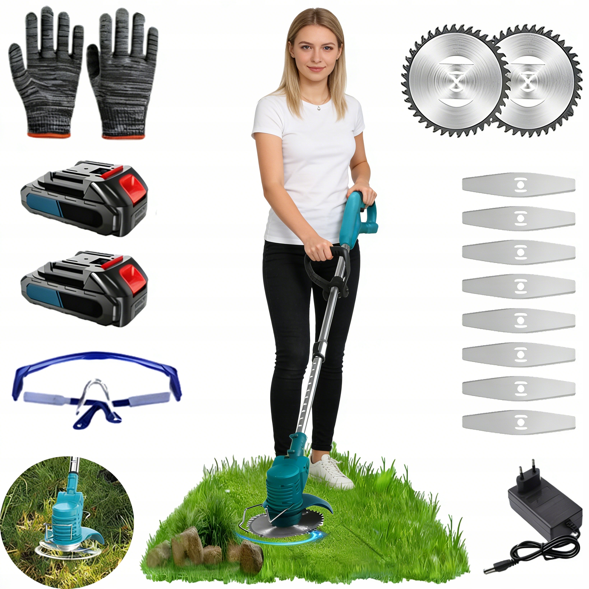 Bezdrátová Elektrická Sekačka 18V S Čepelemi Pro Trávy A Keře