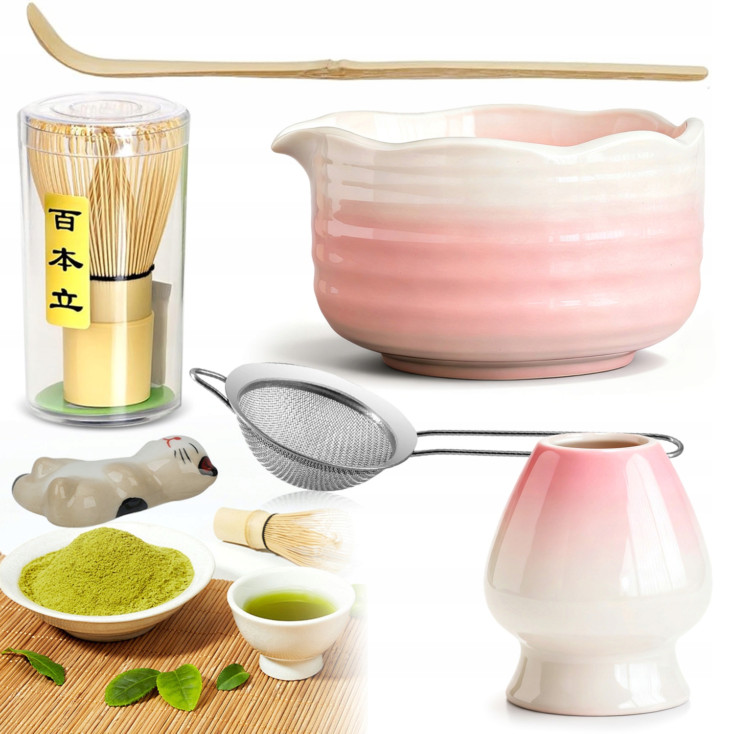 Sada Na Čaj Matcha 6 ks Dárek Chasen, Chashaku, Metla, Podstavec