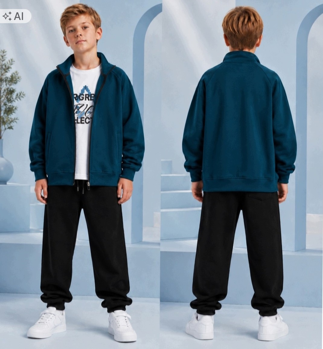 Dres chłopięcy komplet 3 cz bluza t-shirt spodnie niebieski czarny 158-164