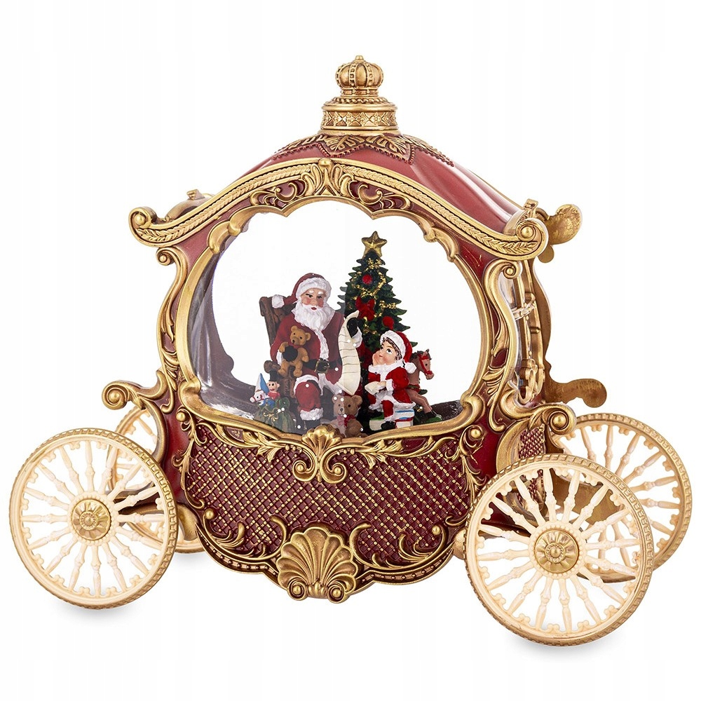 Sklenená Guľa S Hracou Skrinkou Koč Led Osvetlená S Mikulášom Vianočným Stromčekom