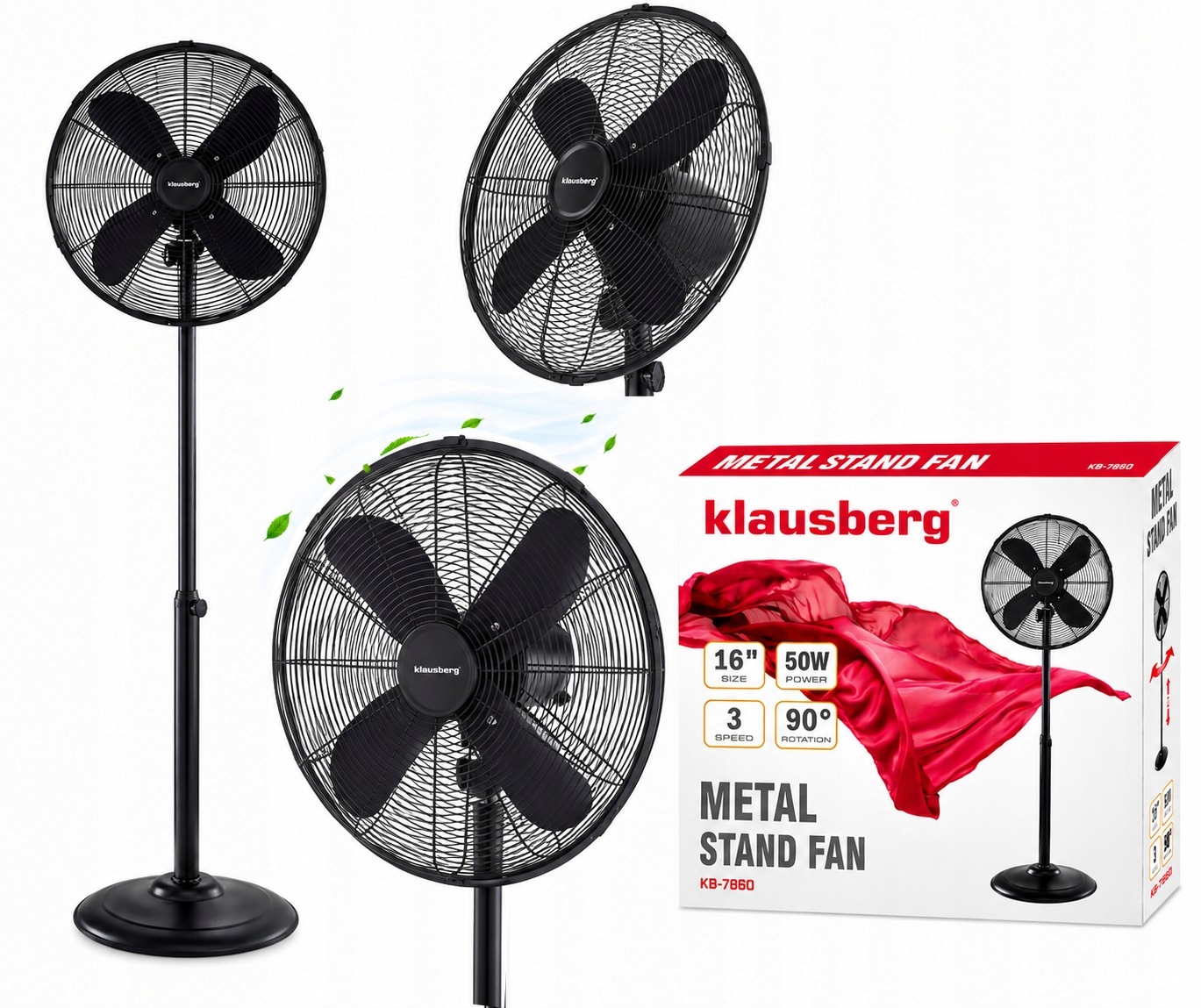 Wentylator Stojący Stalowy Duży 40 cm. Wiatrak Podłogowy Domowy Biurowy 50W