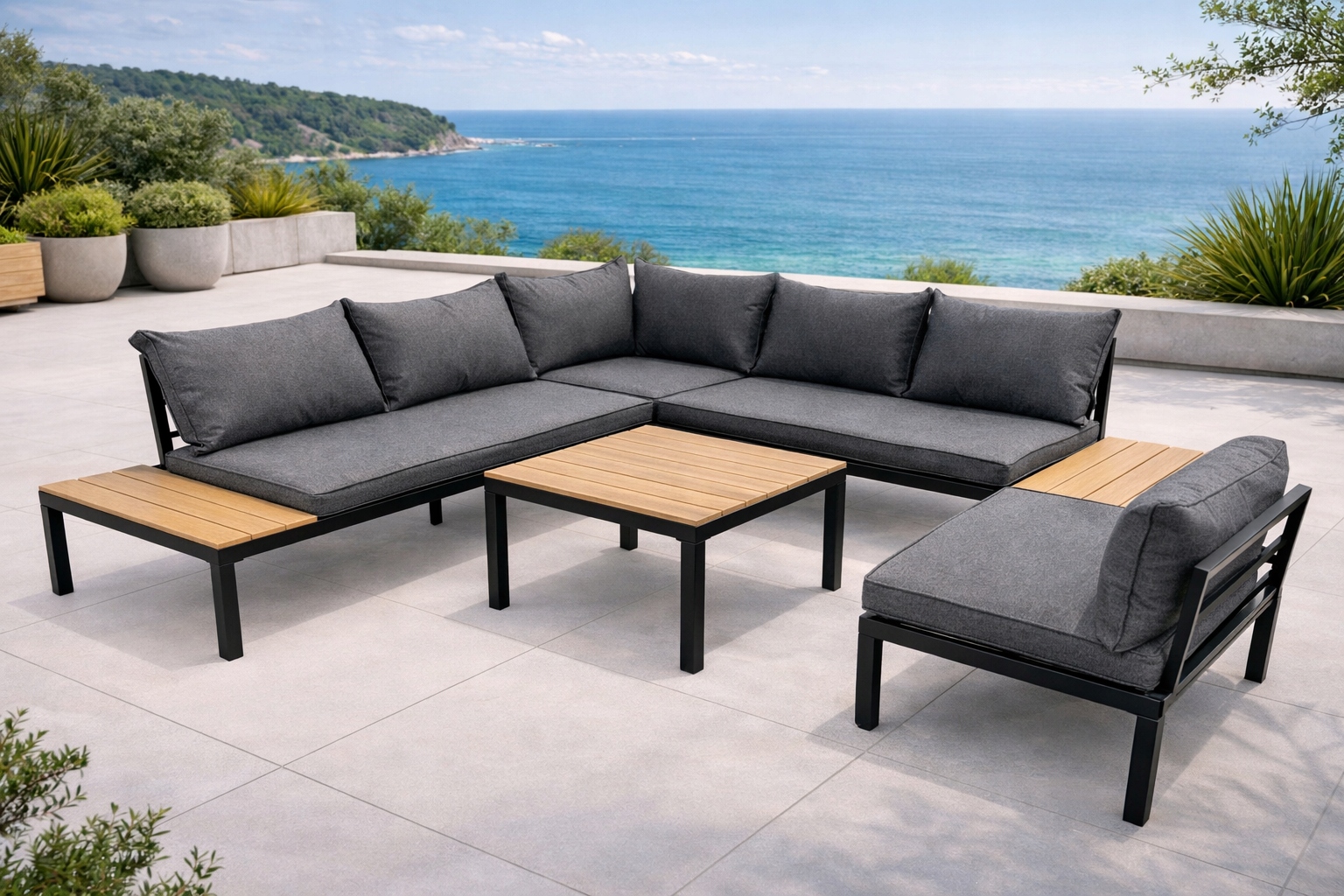 ZESTAW MEBLE OGRODOWE NAROŻNIK 6OSÓB SOFA STOLIK + FOTEL Producent GARDENOVE